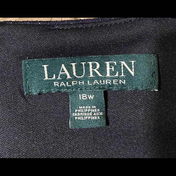 Lauren by Ralph Lauren navy shimmer shift dress with bell sleeves. - Picture 7 of 10